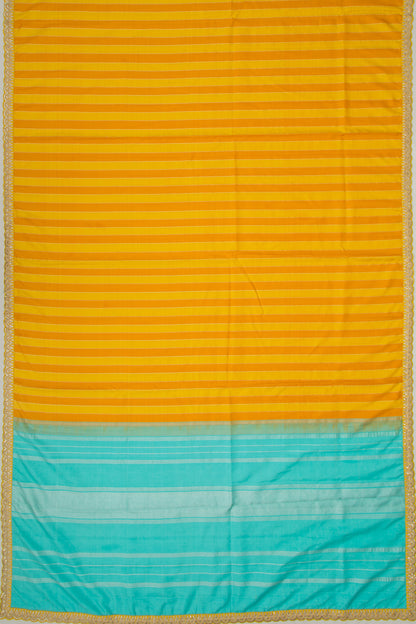 Kanchipuram Silk Vertical Lines Mustard Yellow Saree With Sequin Scallop Border