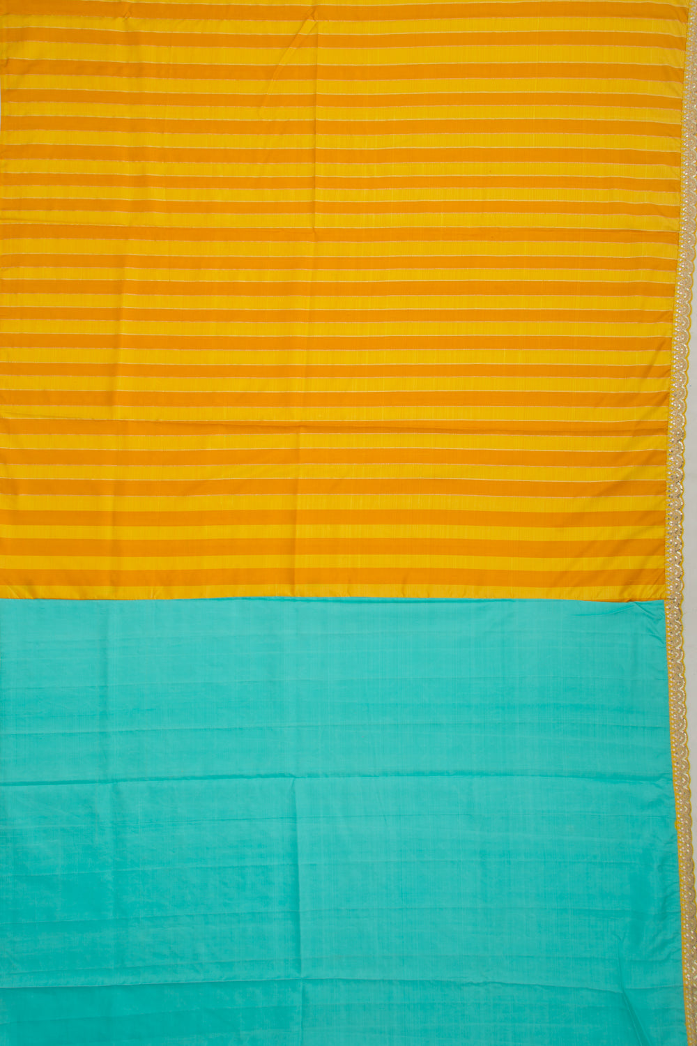 Kanchipuram Silk Vertical Lines Mustard Yellow Saree With Sequin Scallop Border
