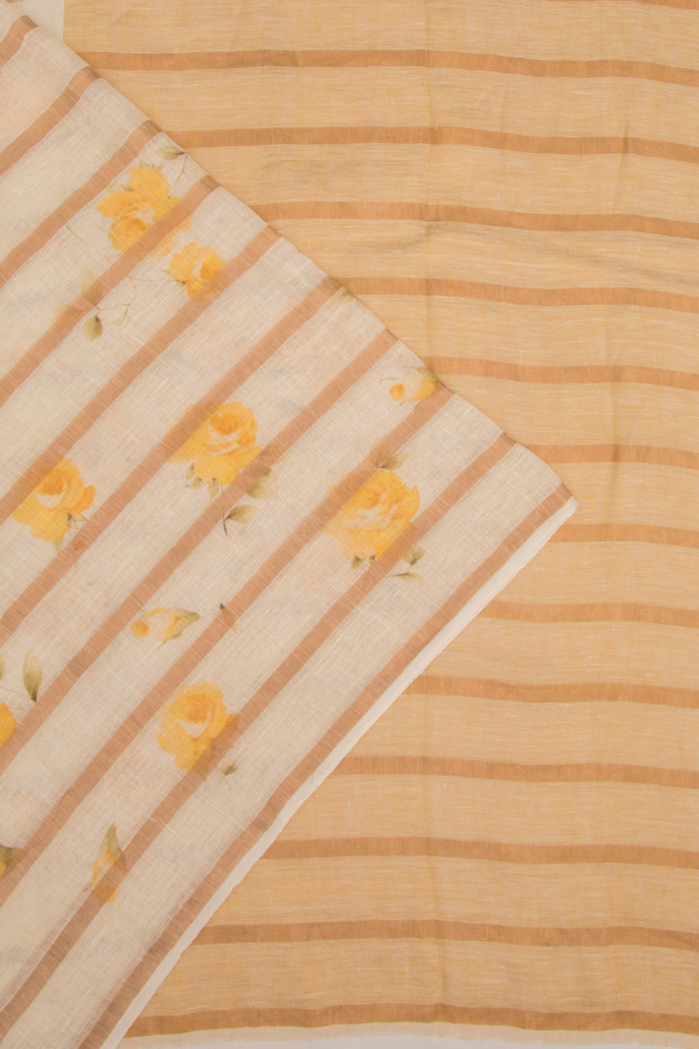 Pure Linen Floral Printed Cream Saree