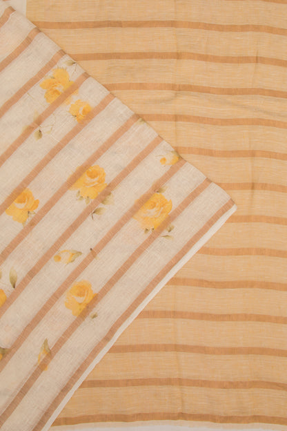 Pure Linen Floral Printed Cream Saree