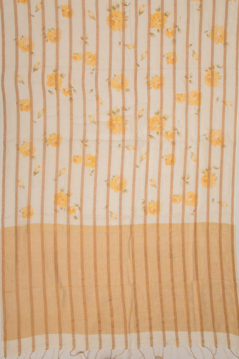 Pure Linen Floral Printed Cream Saree
