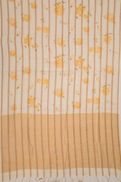 Pure Linen Floral Printed Cream Saree