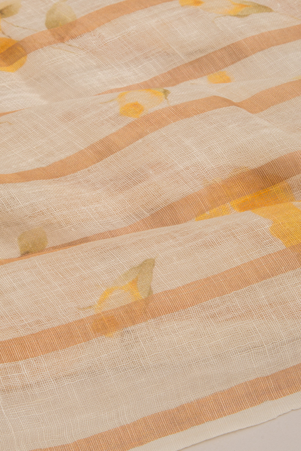 Pure Linen Floral Printed Cream Saree