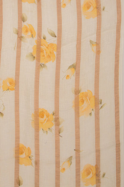 Pure Linen Floral Printed Cream Saree