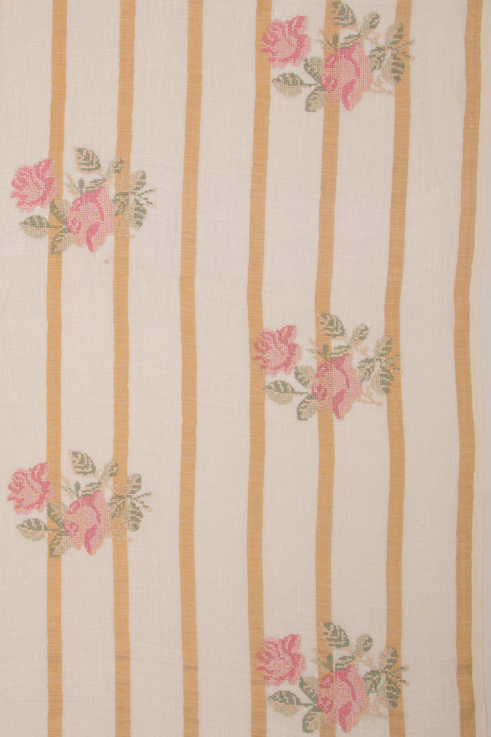 Pure Linen Floral Embroidery Cream Saree