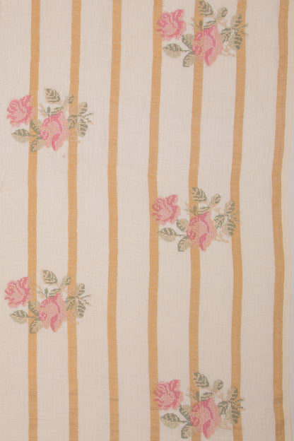 Pure Linen Floral Embroidery Cream Saree