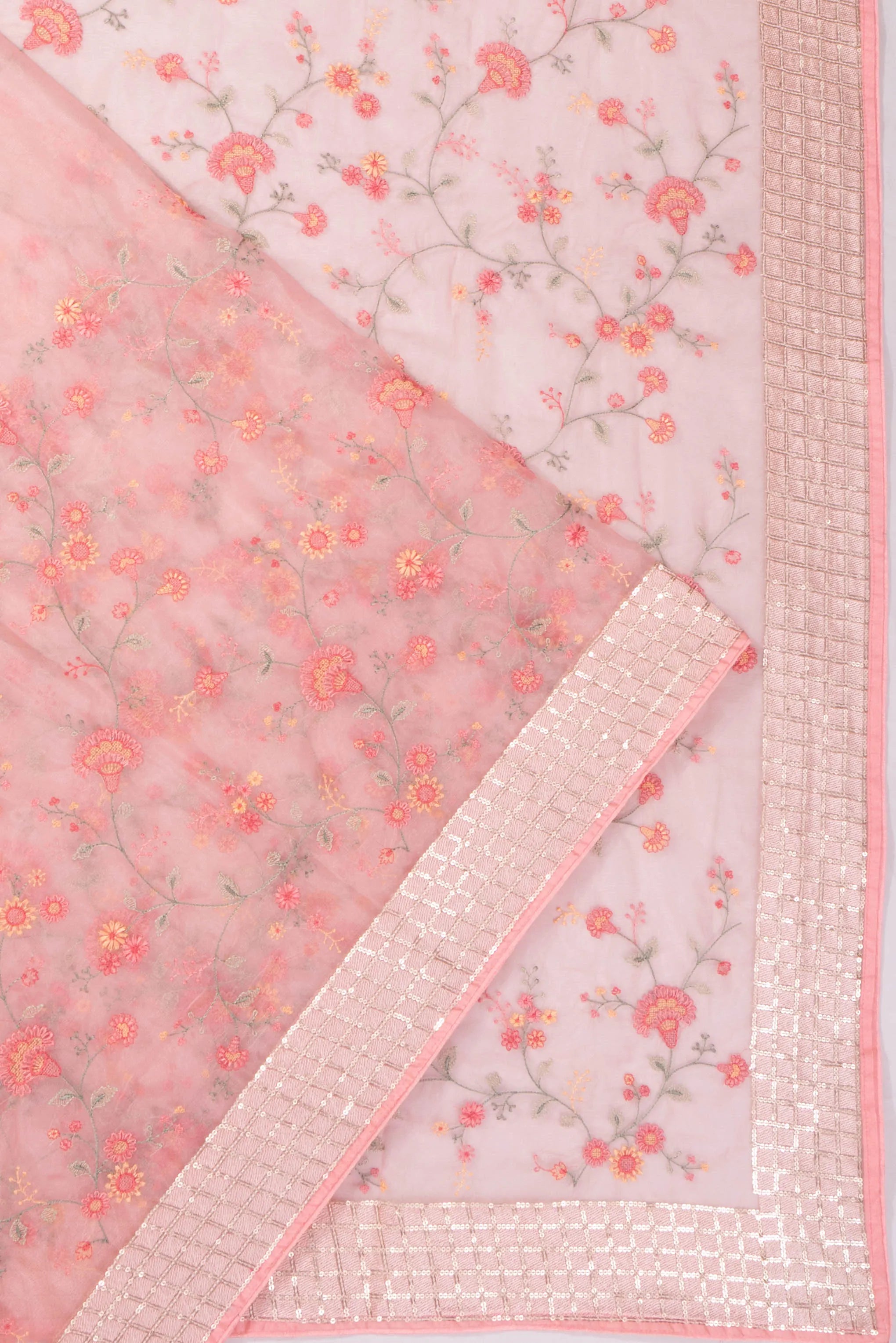 Organza Tissue Embroidery Jaal Peach Saree