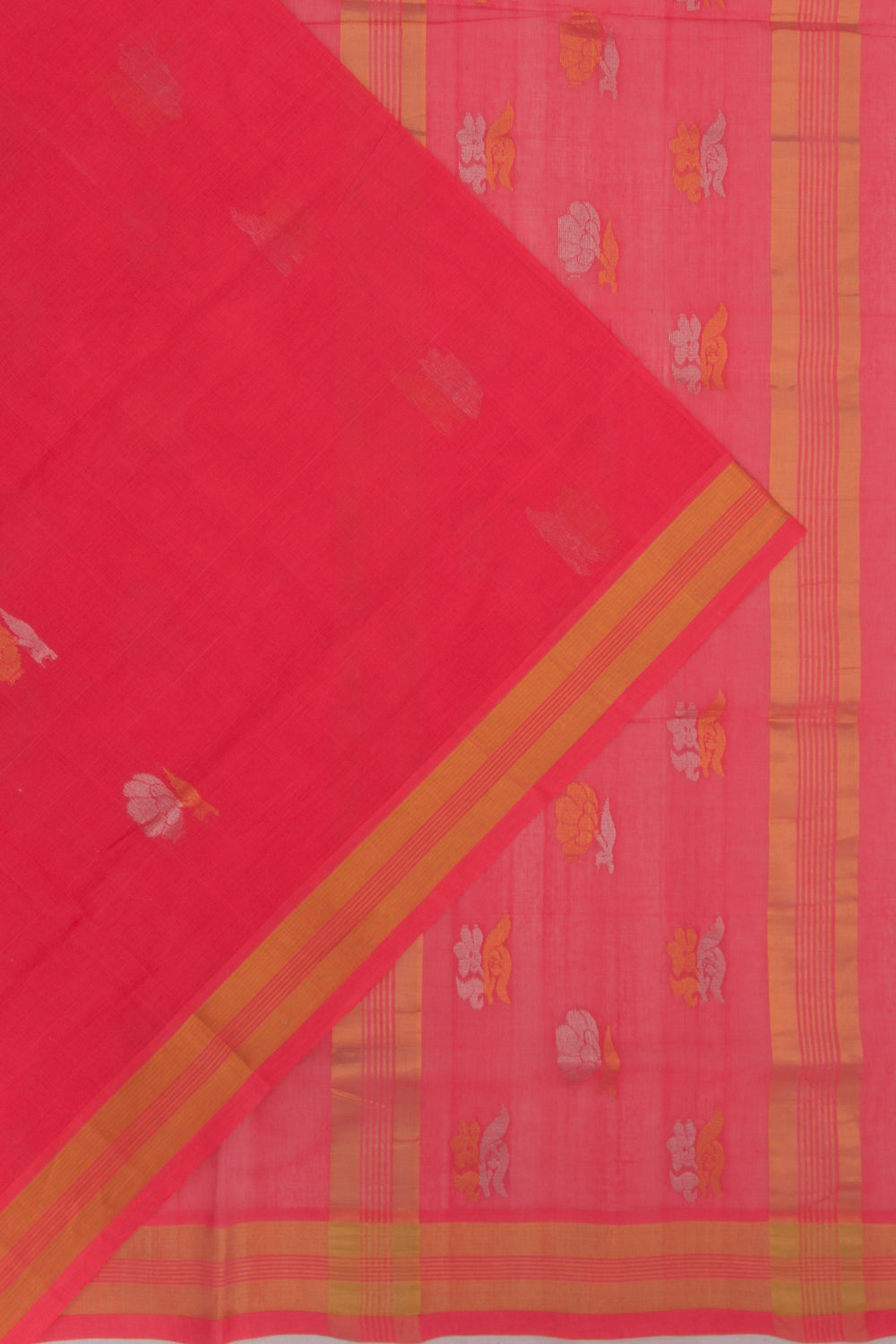 Venkatagiri Cotton Butta Redish Pink Saree