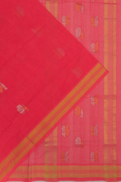 Venkatagiri Cotton Butta Redish Pink Saree