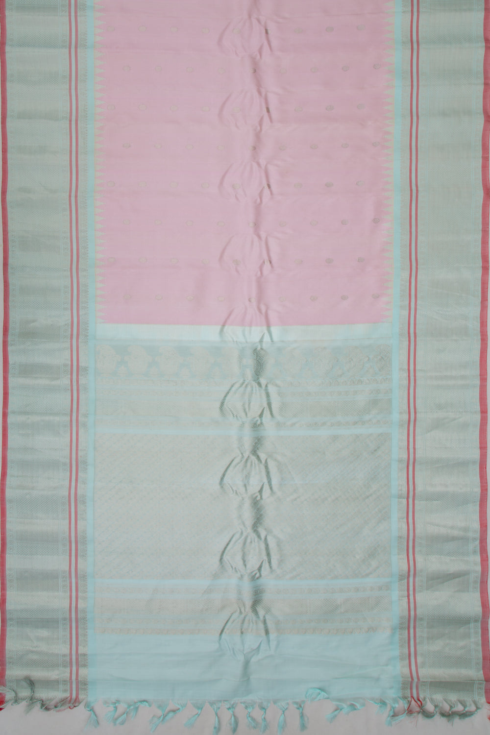 Gadwal Silk Butta Baby Pink Saree