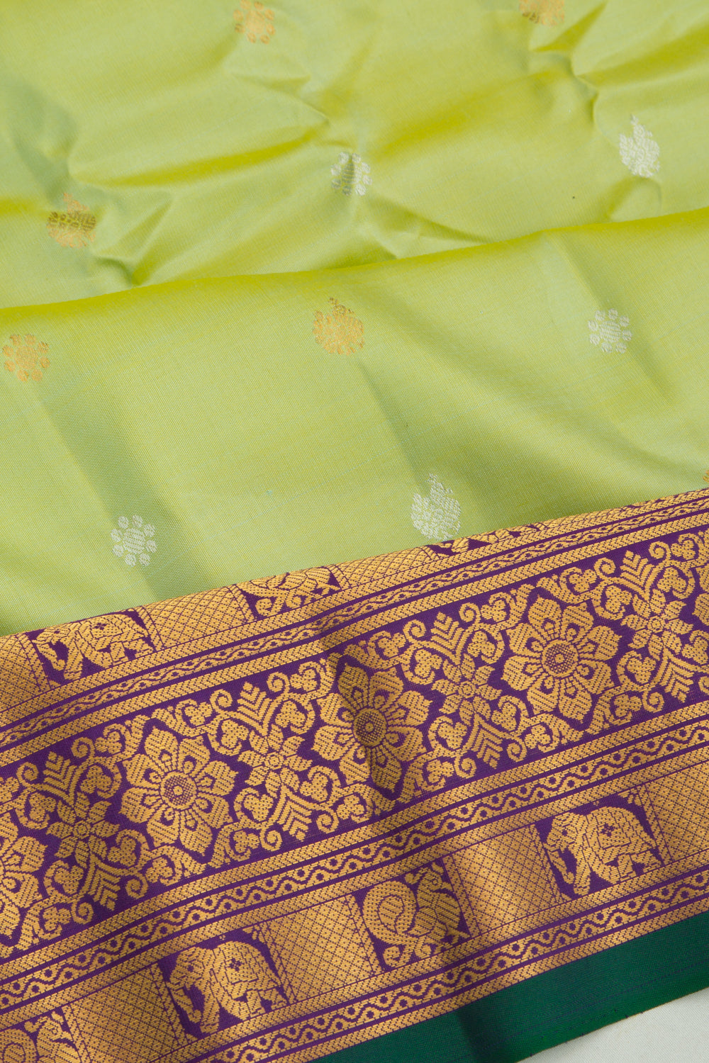 Gadwal Silk Butta Pista Green Saree