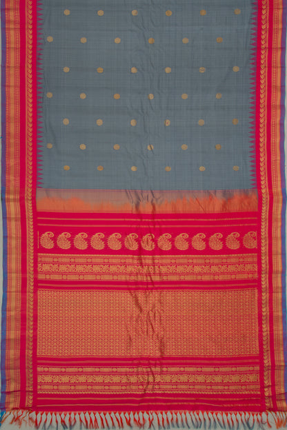 Gadwal Cotton Silk Butta Elephant Grey Saree
