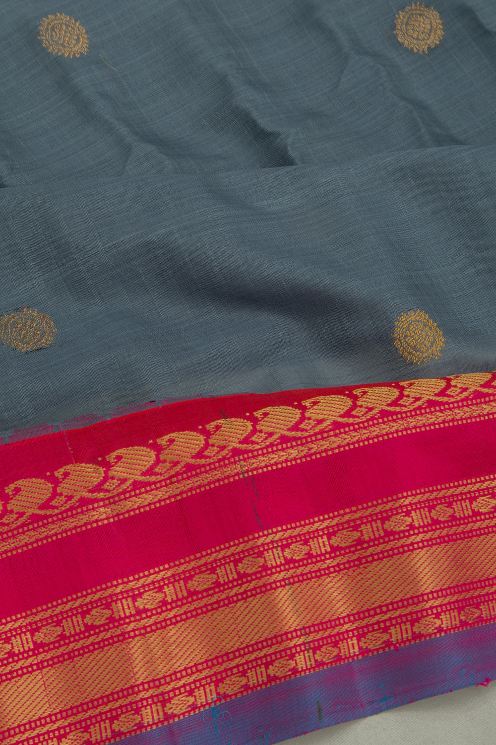 Gadwal Cotton Silk Butta Elephant Grey Saree
