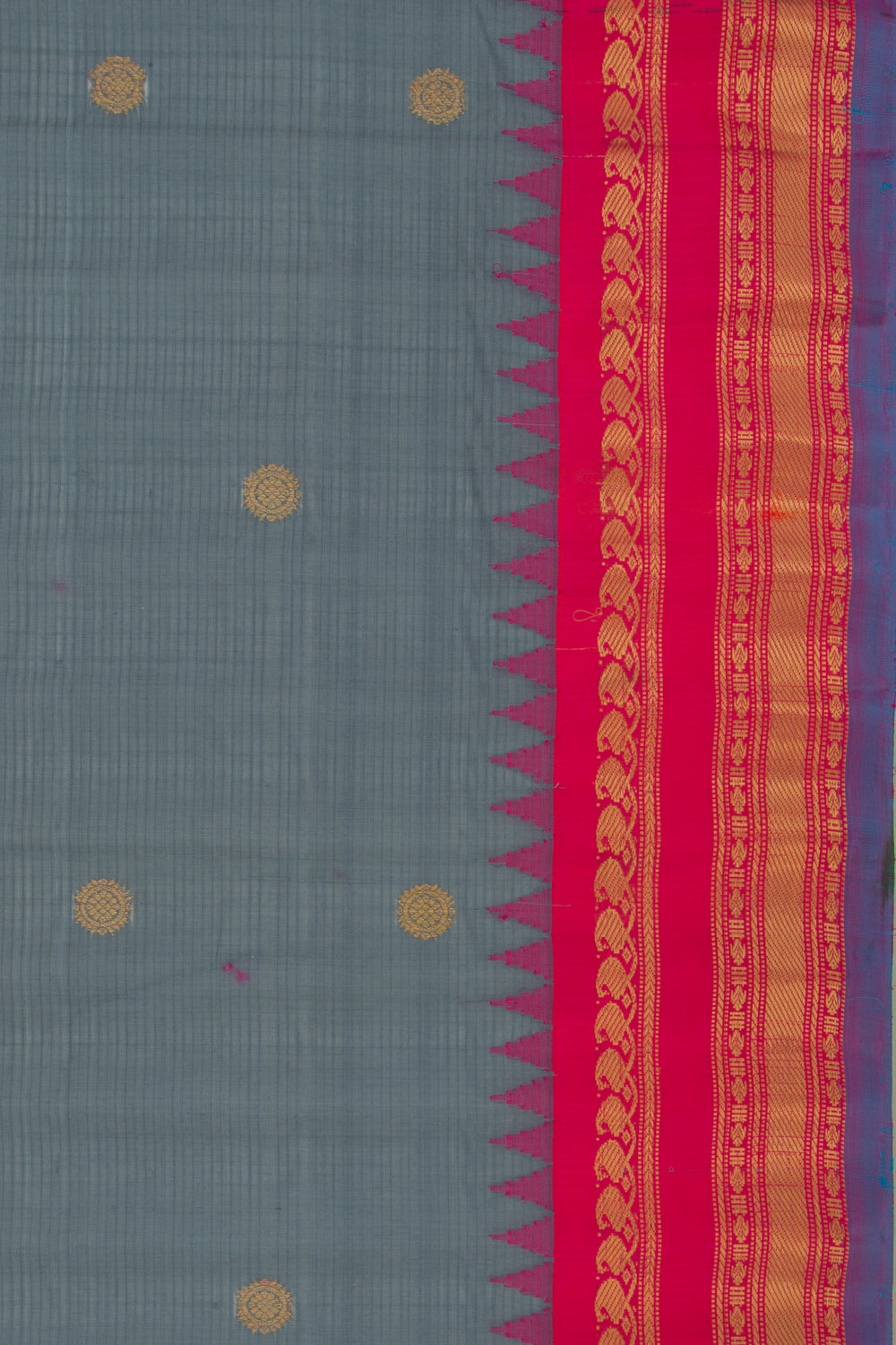 Gadwal Cotton Silk Butta Elephant Grey Saree