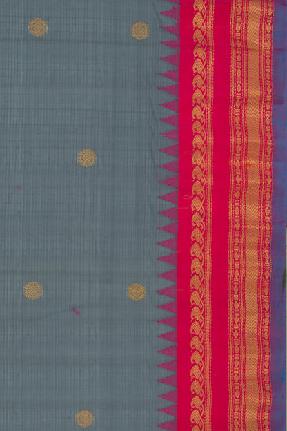 Gadwal Cotton Silk Butta Elephant Grey Saree