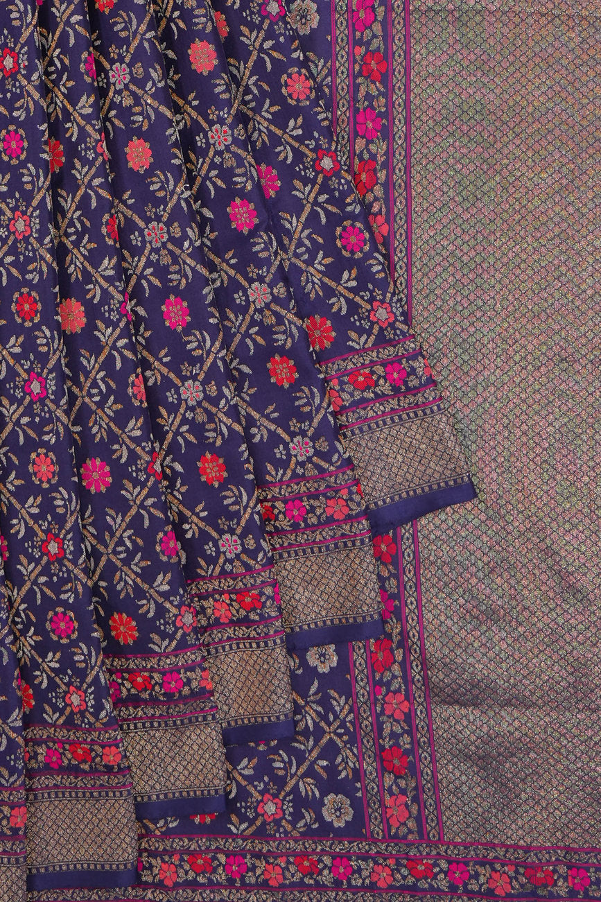 Banarasi Silk Brocade Dark Blue Saree