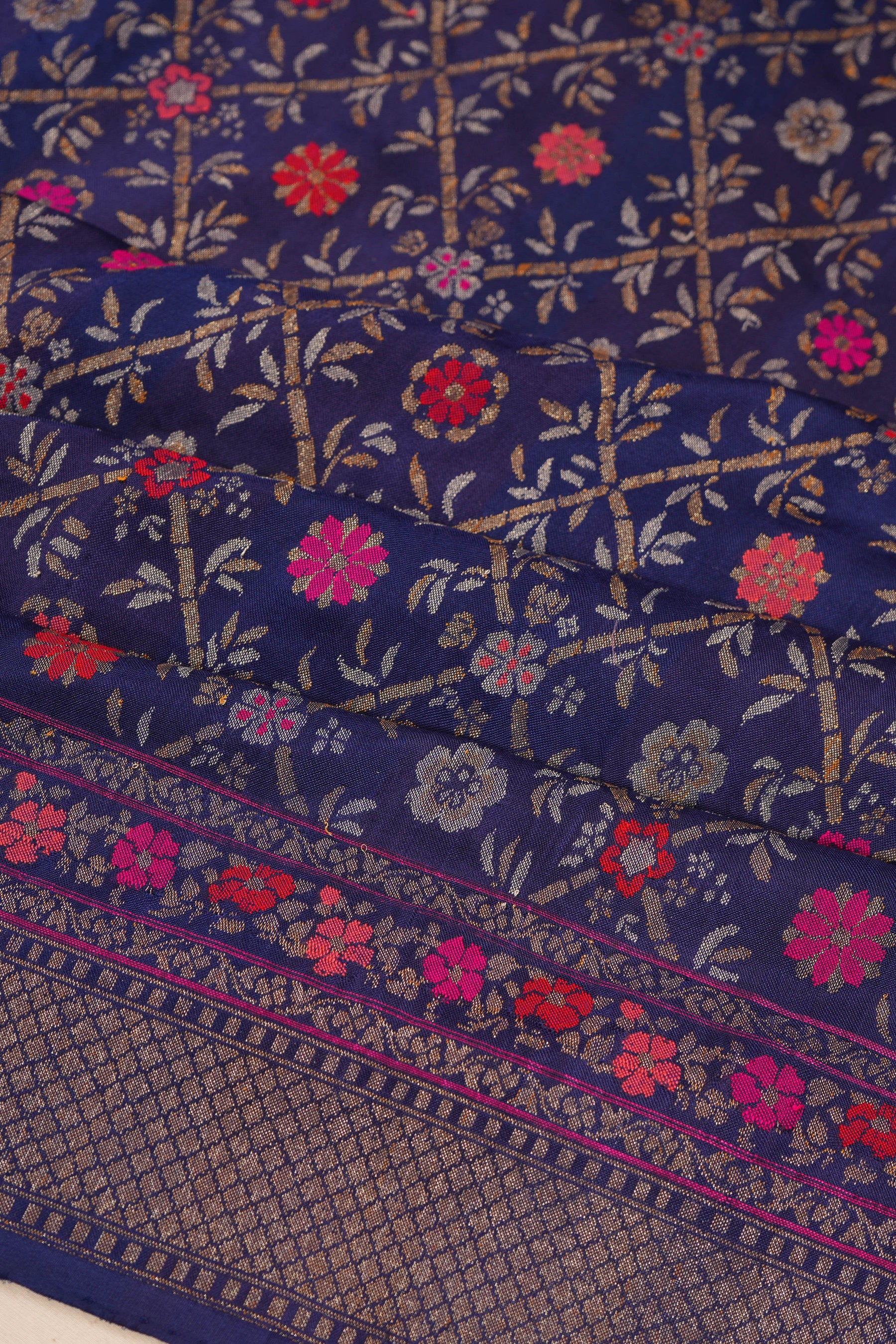 Banarasi Silk Brocade Dark Blue Saree