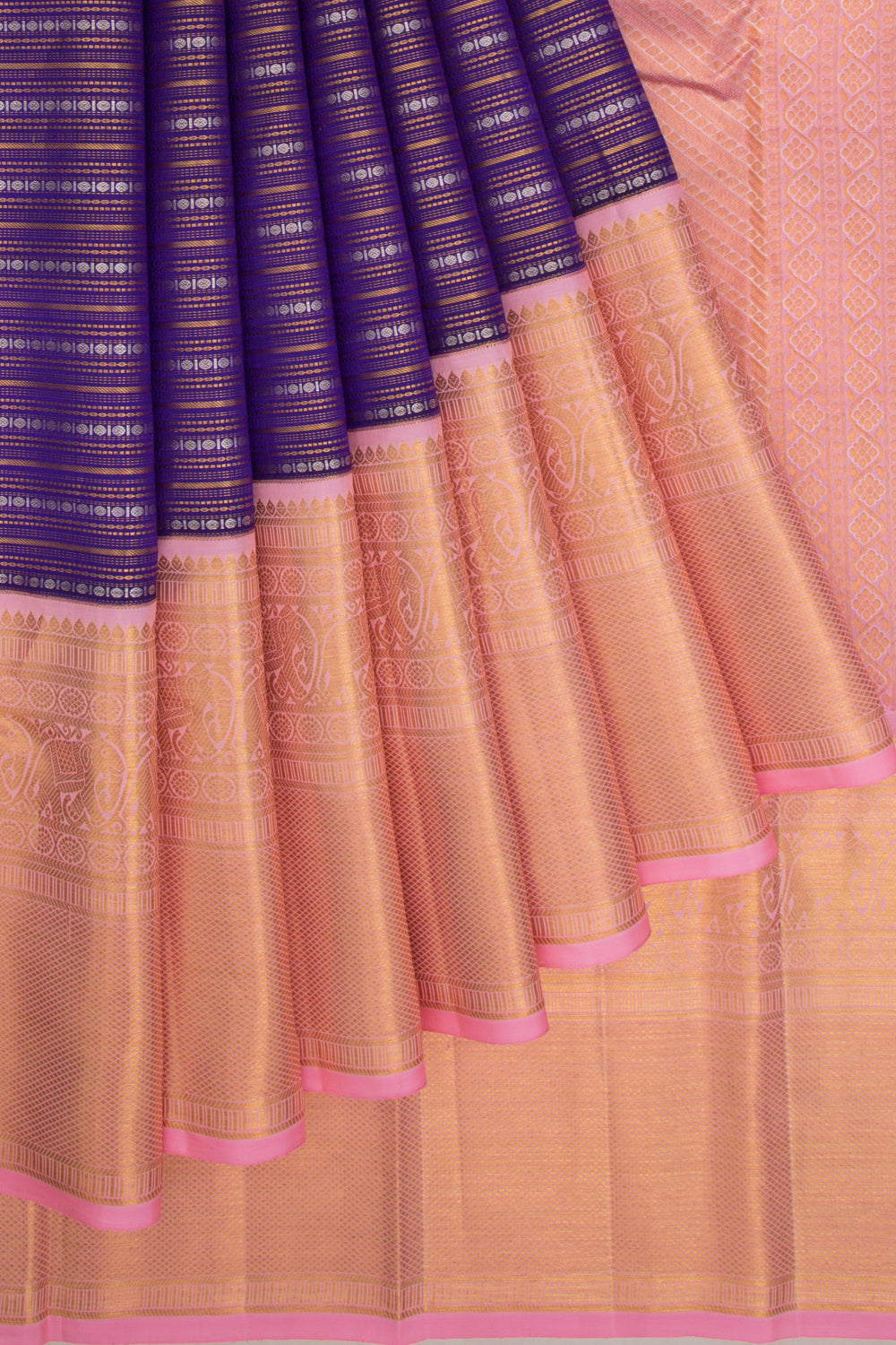 Kanchipuram Silk Horizontal Lines Violet Saree