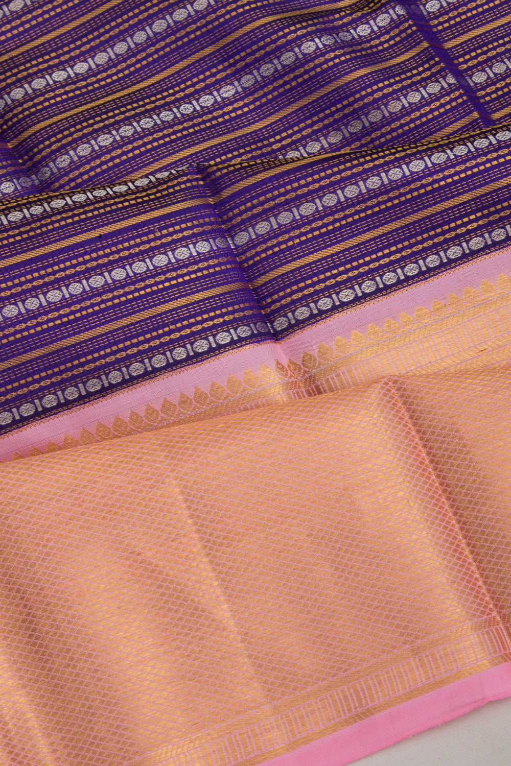 Kanchipuram Silk Horizontal Lines Violet Saree