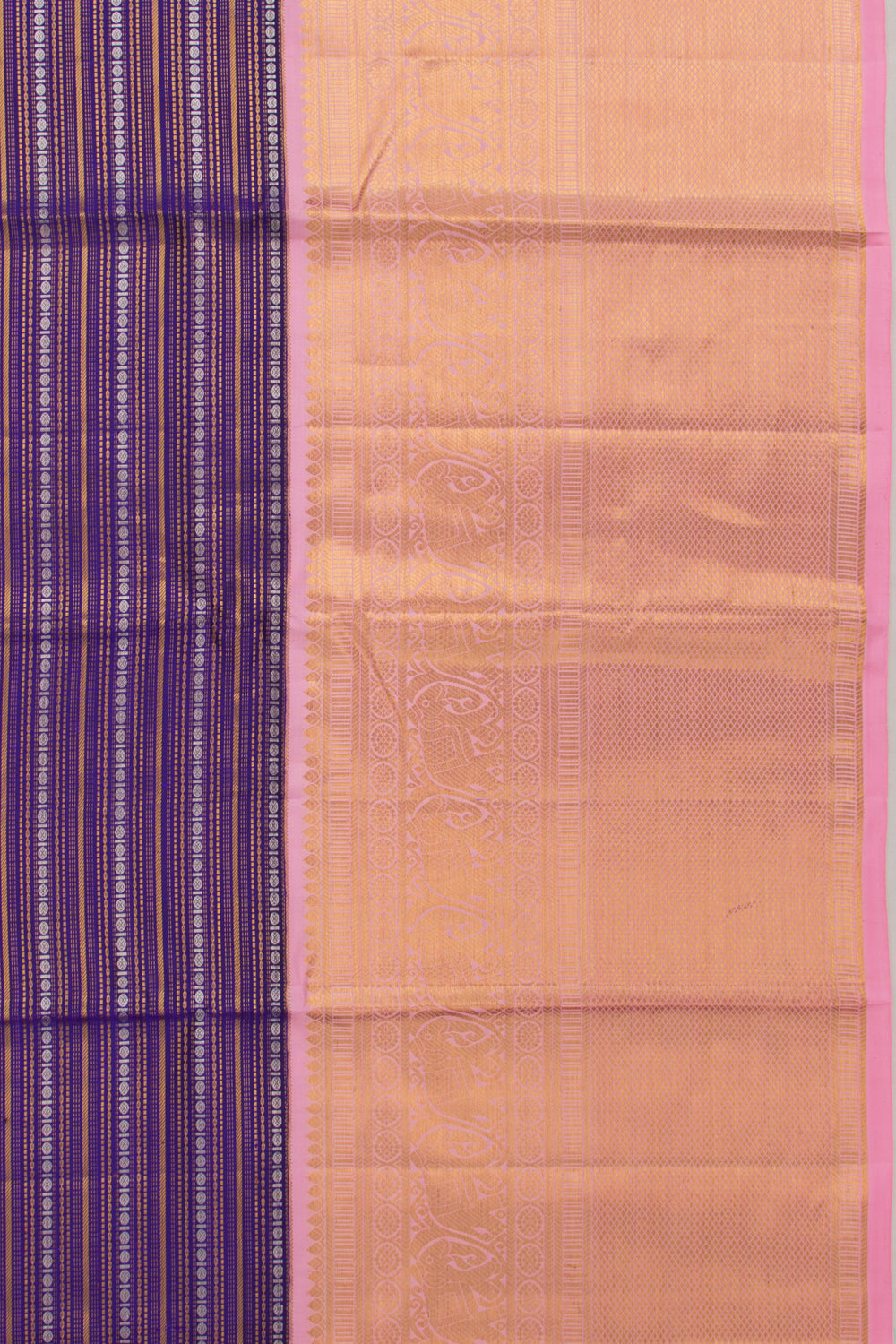 Kanchipuram Silk Horizontal Lines Violet Saree