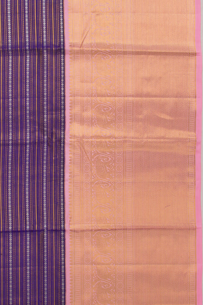 Kanchipuram Silk Horizontal Lines Violet Saree
