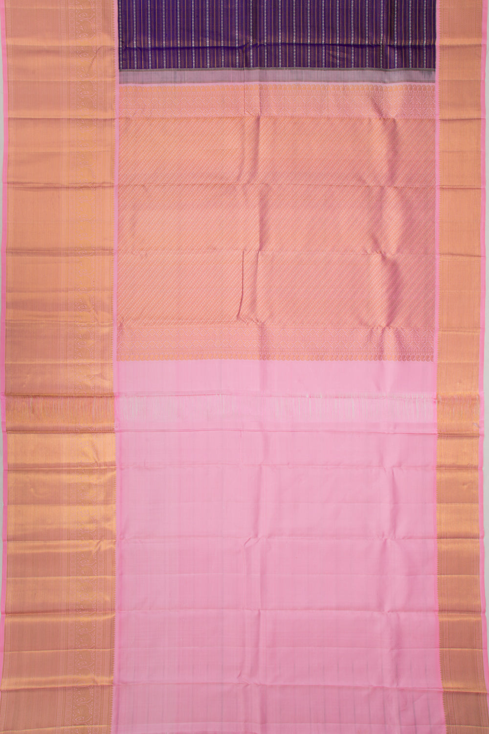 Kanchipuram Silk Horizontal Lines Violet Saree
