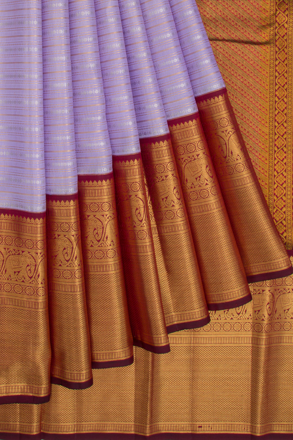 Kanchipuram Silk Horizontal Lines Lavender Saree
