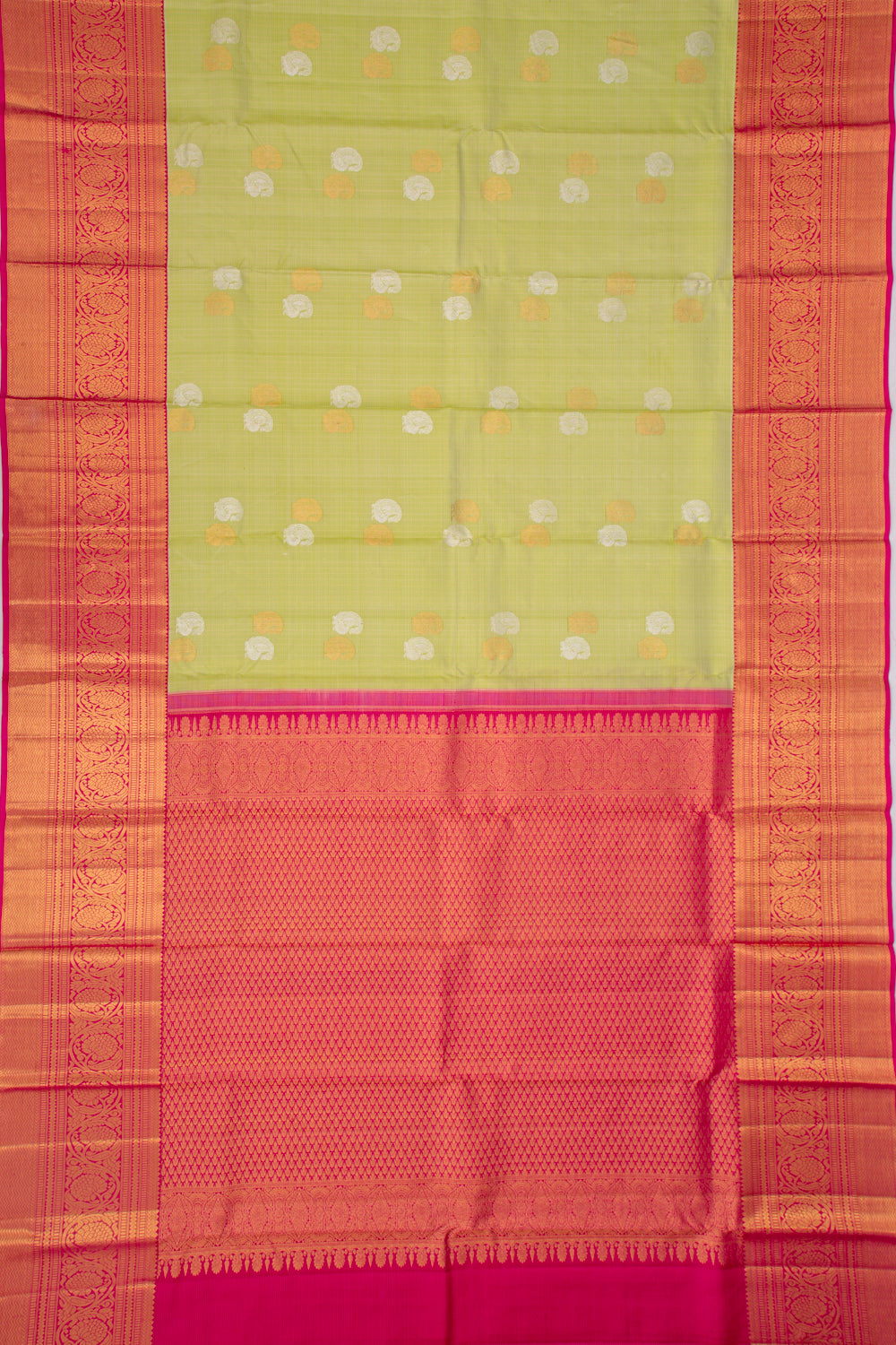 Kanchipuram Silk Checks And Butta Pista Green Saree
