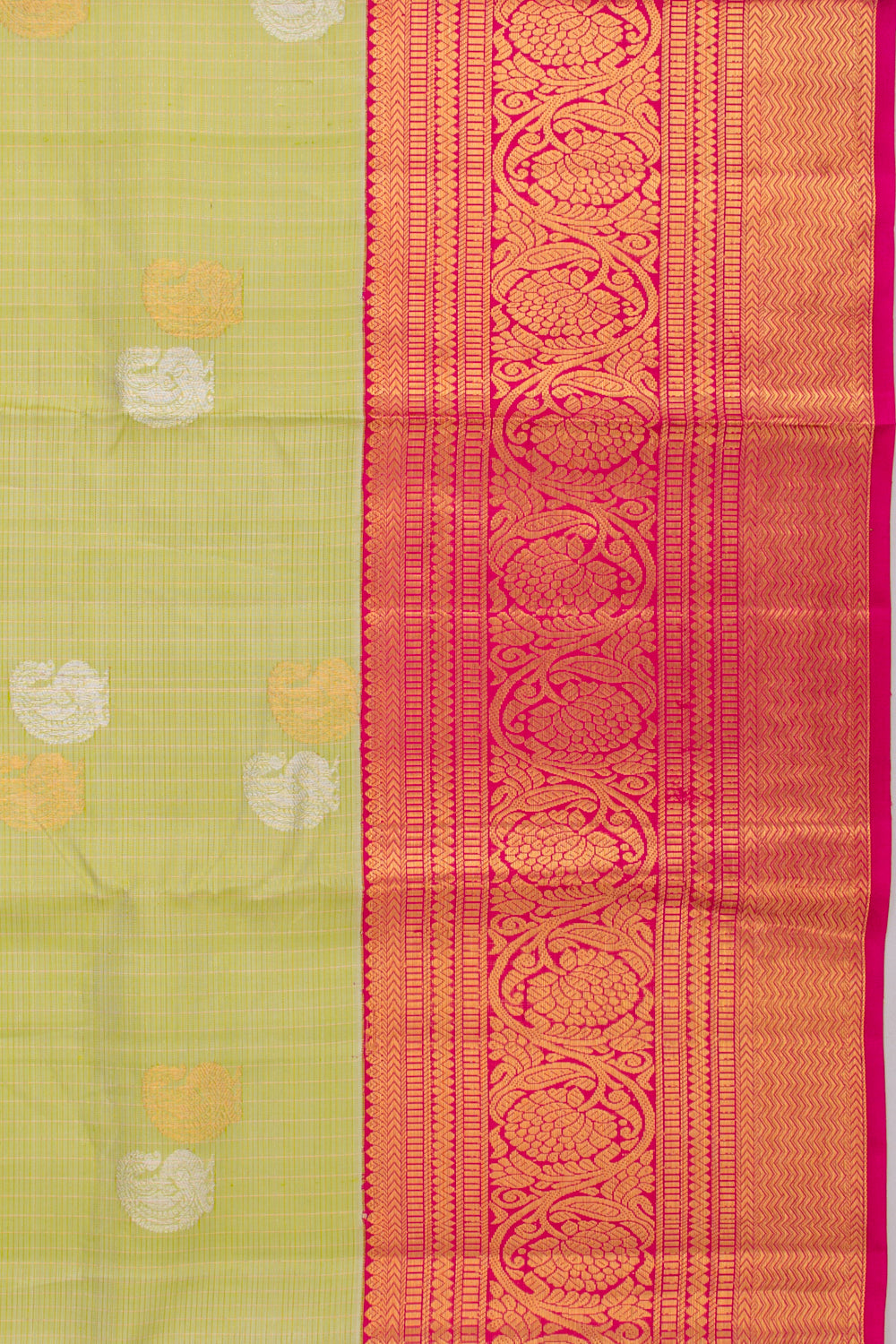 Kanchipuram Silk Checks And Butta Pista Green Saree