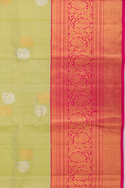 Kanchipuram Silk Checks And Butta Pista Green Saree