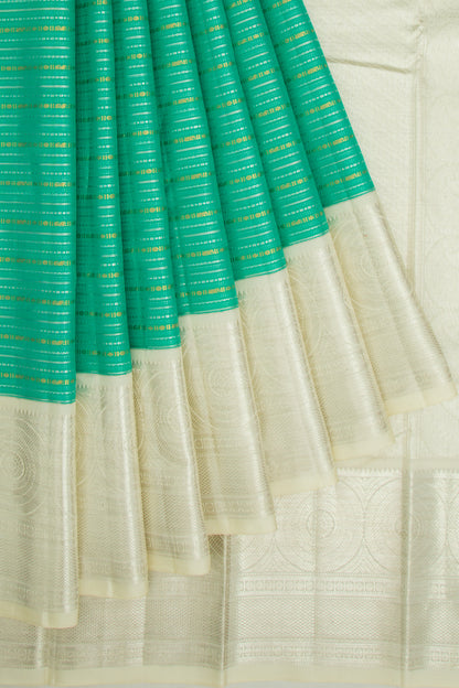 Kanchipuram Silk Horizontal Lines Green Saree