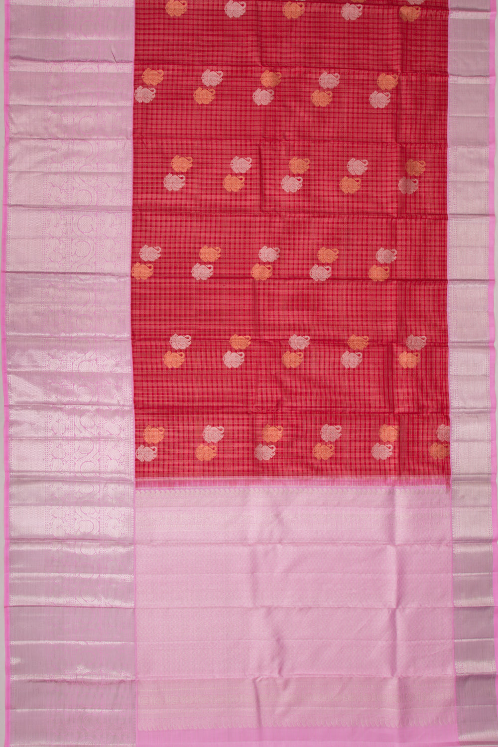 Kanchipuram Silk Checks And Butta Red Saree