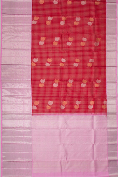 Kanchipuram Silk Checks And Butta Red Saree