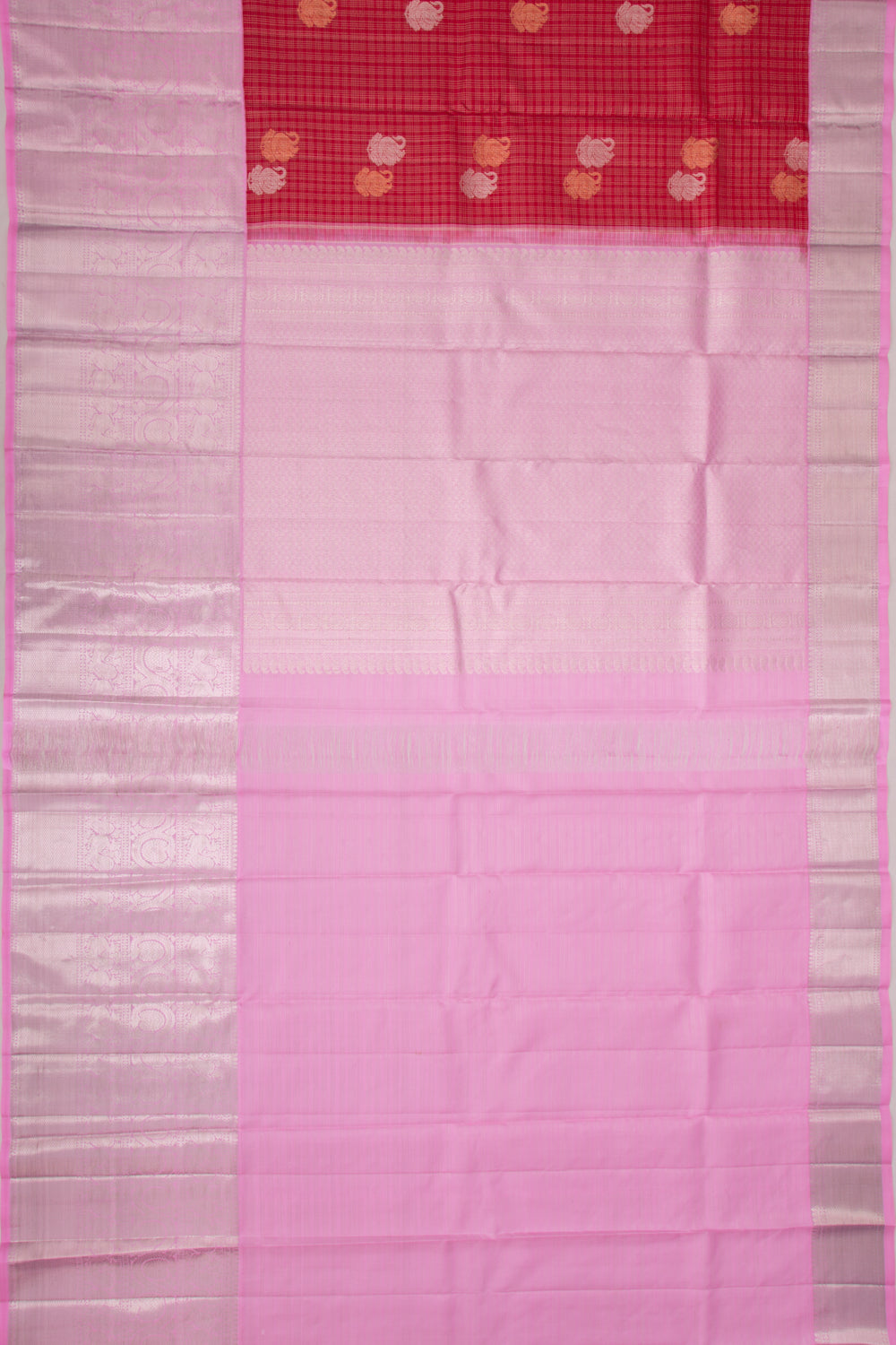 Kanchipuram Silk Checks And Butta Red Saree