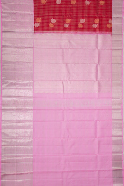 Kanchipuram Silk Checks And Butta Red Saree