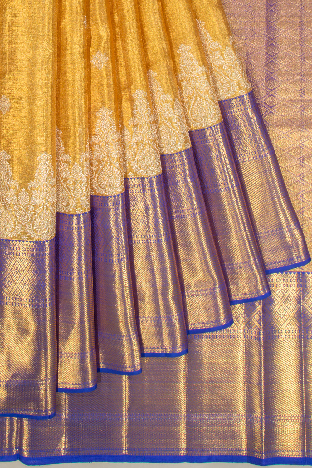 Kanchipuram Silk Tissue Butta Gold Saree