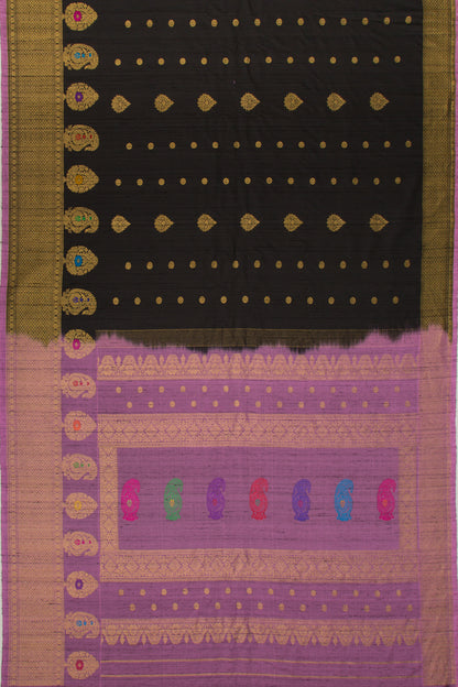 Gadwal Raw Silk Butta Black Saree