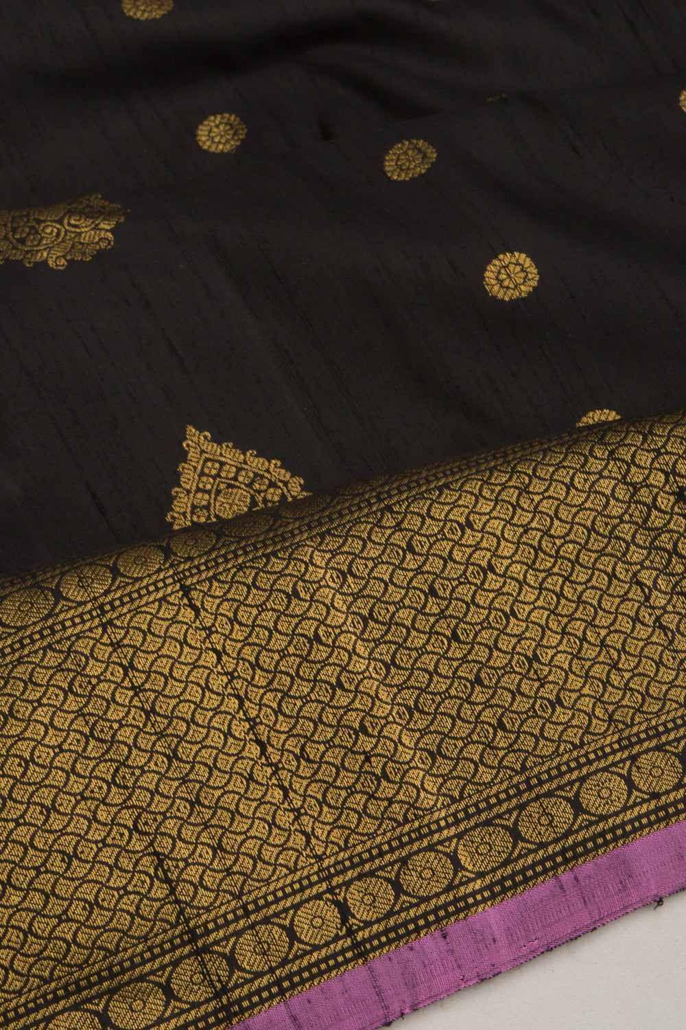 Gadwal Raw Silk Butta Black Saree