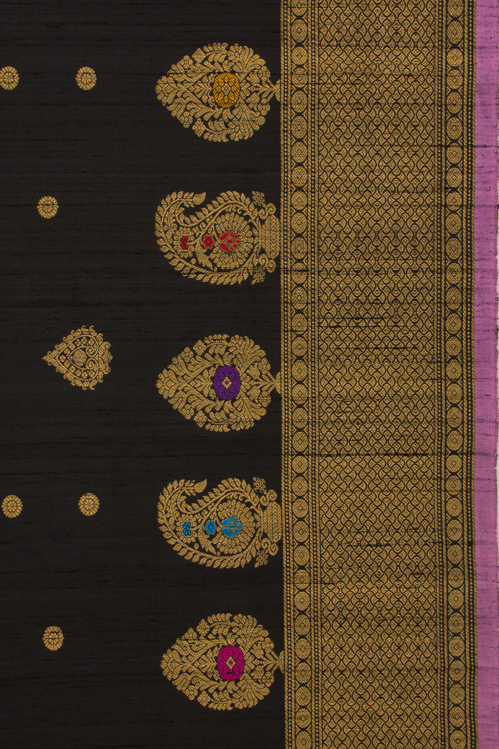 Gadwal Raw Silk Butta Black Saree