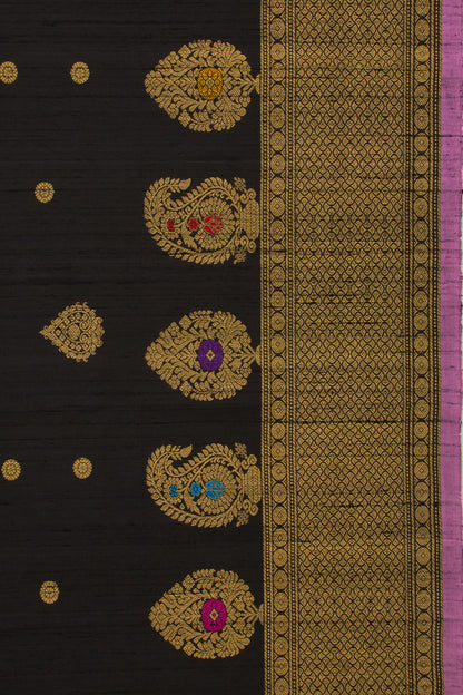 Gadwal Raw Silk Butta Black Saree
