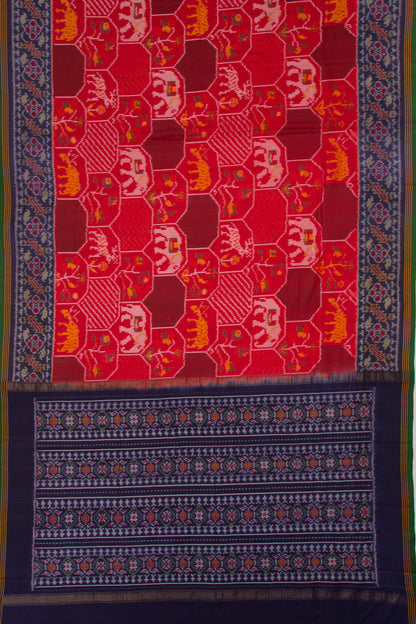 Semi Patan Patola Silk Ikat Red Saree