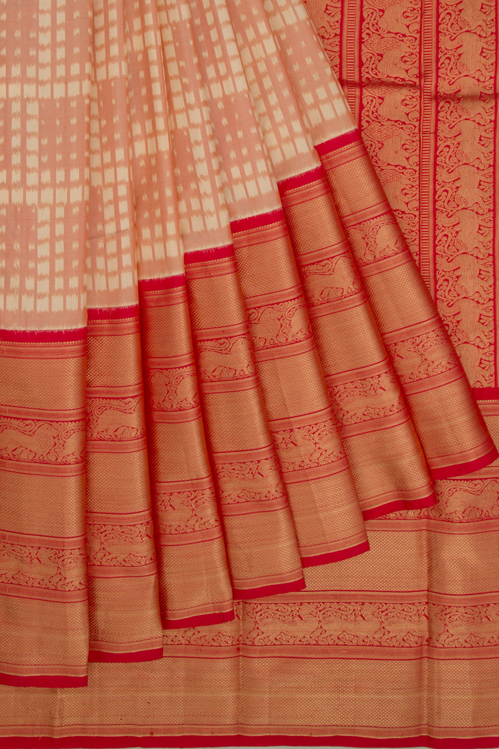 Kanchipuram Silk Ikat Cream Saree