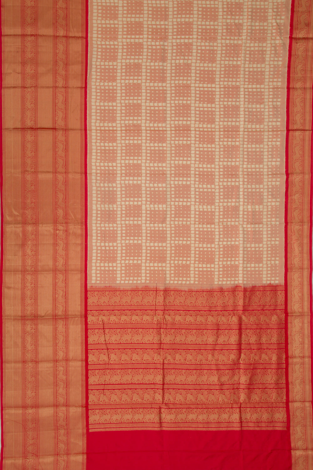 Kanchipuram Silk Ikat Cream Saree
