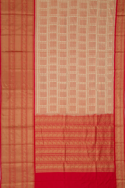 Kanchipuram Silk Ikat Cream Saree