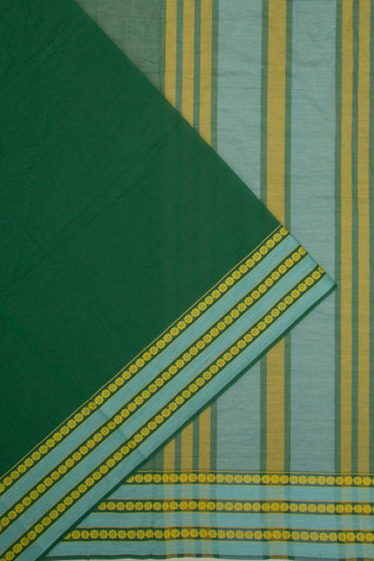Venkatagiri Cotton Plain Bottle Green Saree
