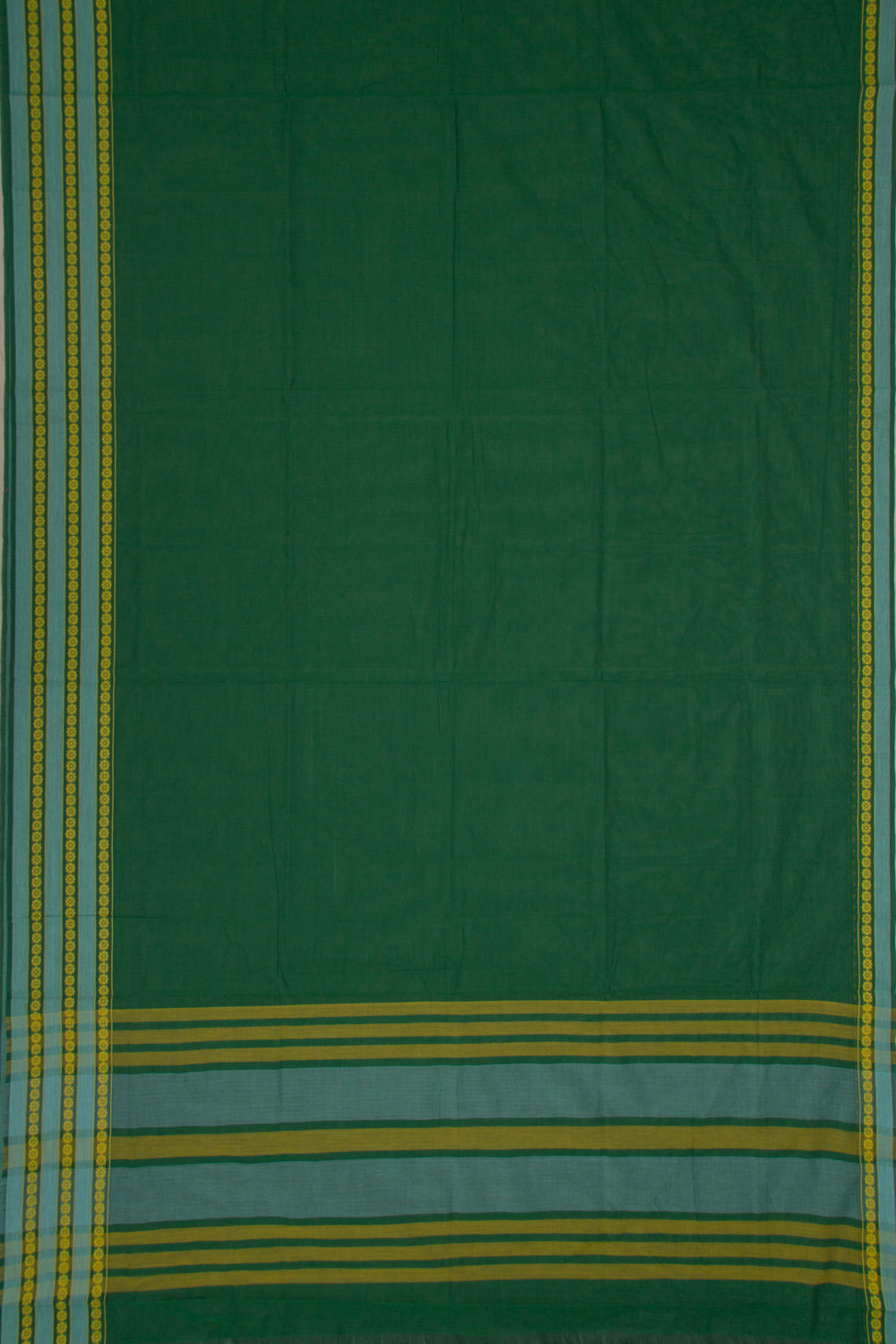 Venkatagiri Cotton Plain Bottle Green Saree
