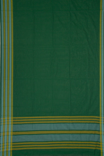 Venkatagiri Cotton Plain Bottle Green Saree
