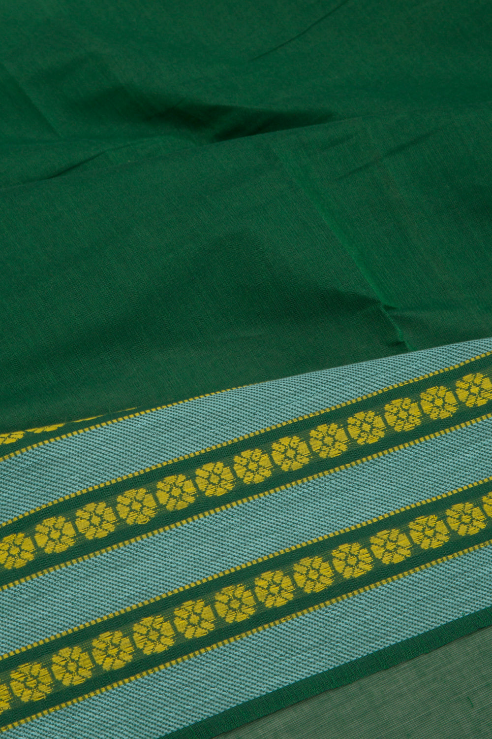 Venkatagiri Cotton Plain Bottle Green Saree