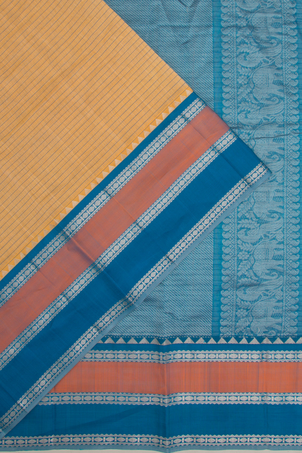 Gadwal Cotton Horizontal Lines Cream Saree