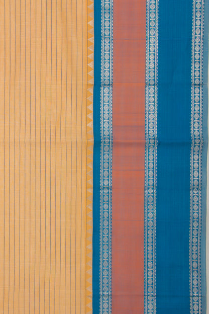 Gadwal Cotton Horizontal Lines Cream Saree